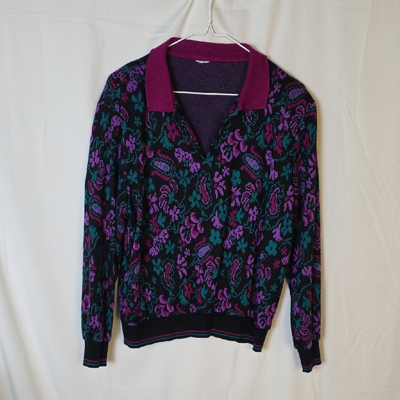 Vintage Floral Patterned Sweater - Purple and Green - Picture 2 of 3